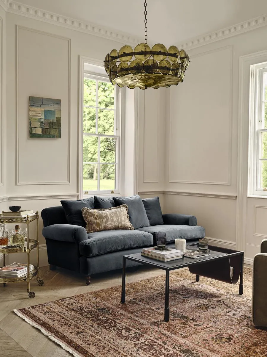 Audrey Two Seater Sofa, Velvet, Grey Blue