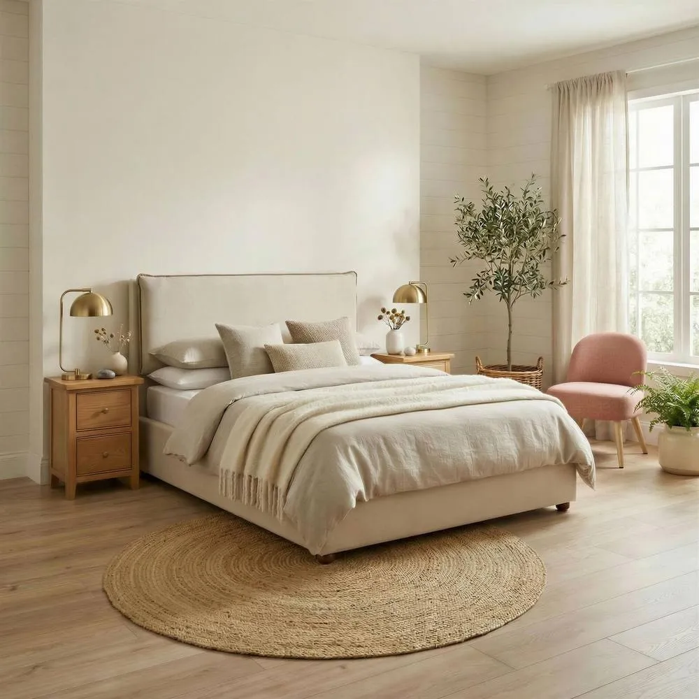 FurnitureboxUK Tilly Cream & Bronze Fabric Ottoman King Size Bed Frame