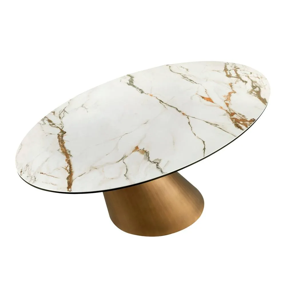 Angel Cerda Oval Dining Table White Porcelain Marble Top 6