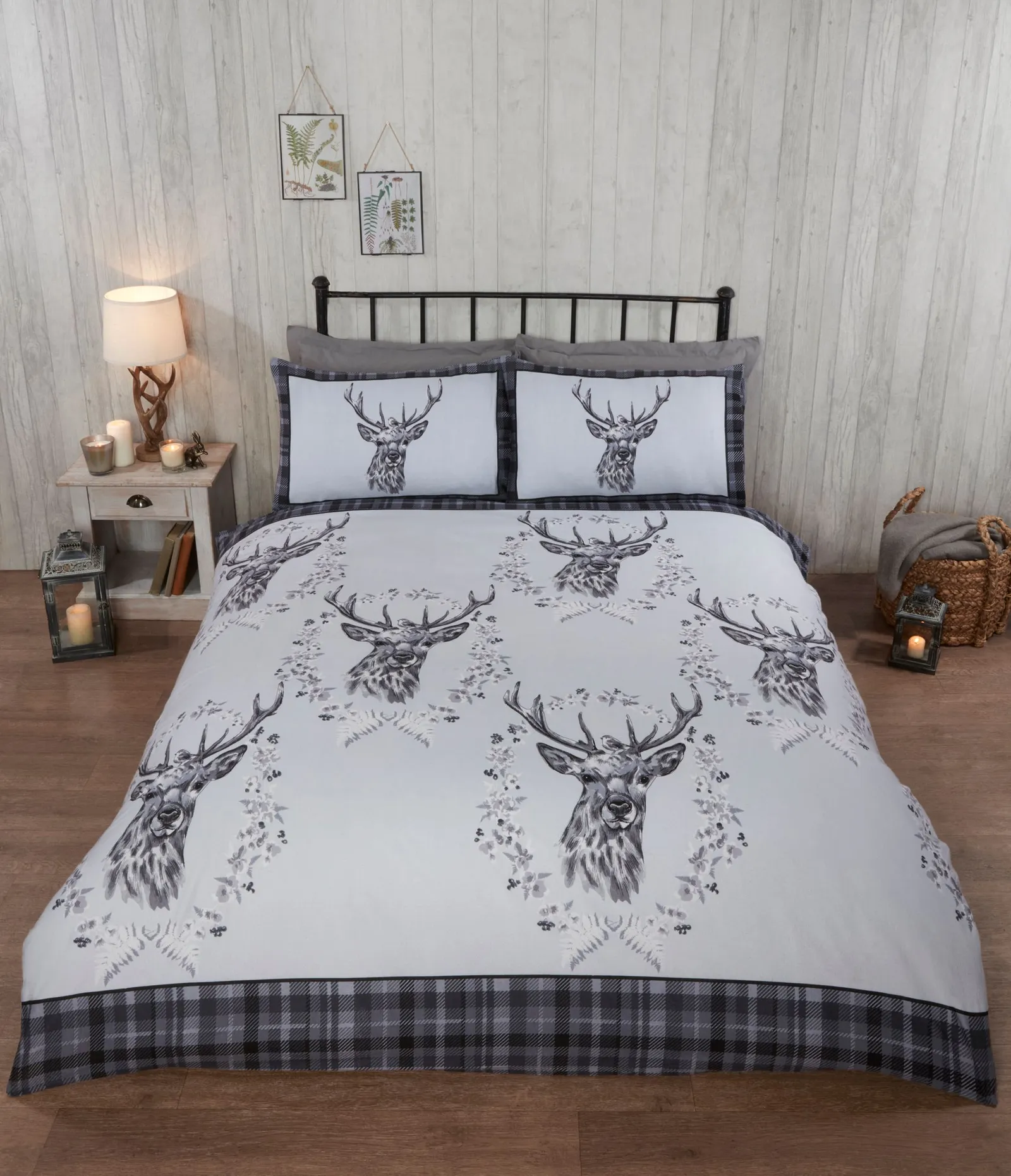 Rapport Home Angus Stag Brushed Cotton Bedding Set in Grey
