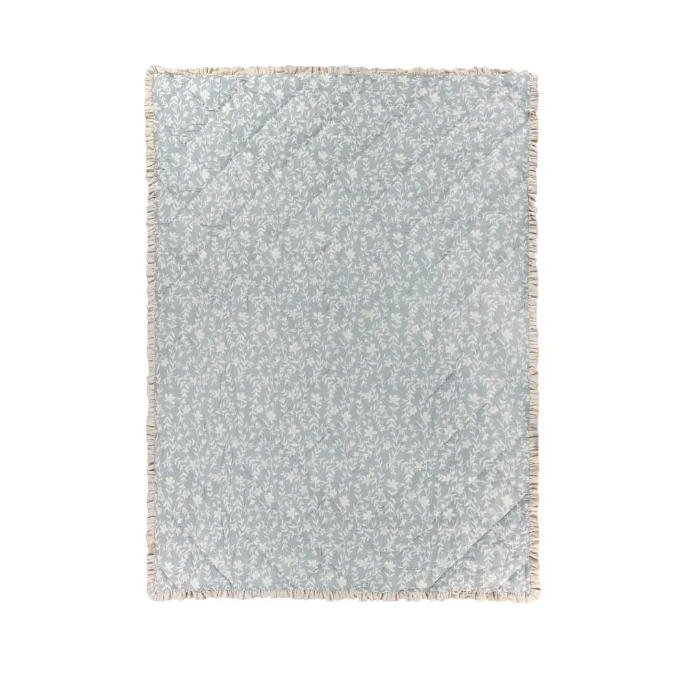 Wylder Amelia 100% Cotton Floral Quilted Bedspread in Pale Blue 4
