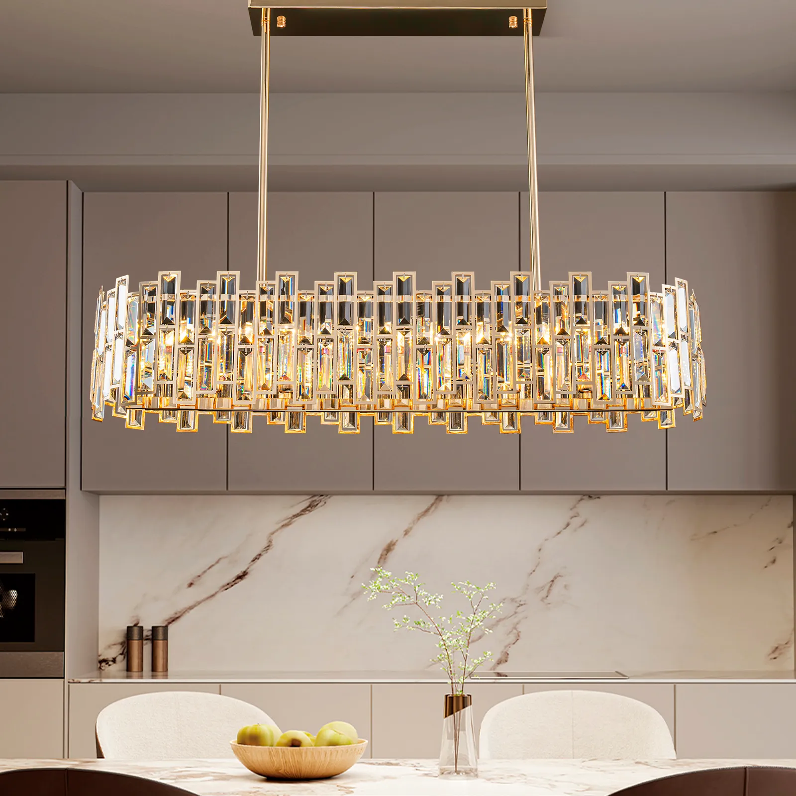 Clyvra 100 cm Modern Crystal Glod Ceiling Lights with Adjustable Height and Brightness