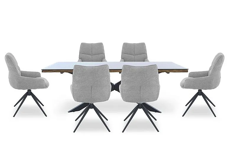 Kiara Large Rectangular Dining Table with Black Legs and 6 Swivel Fabric Chairs - Taupe