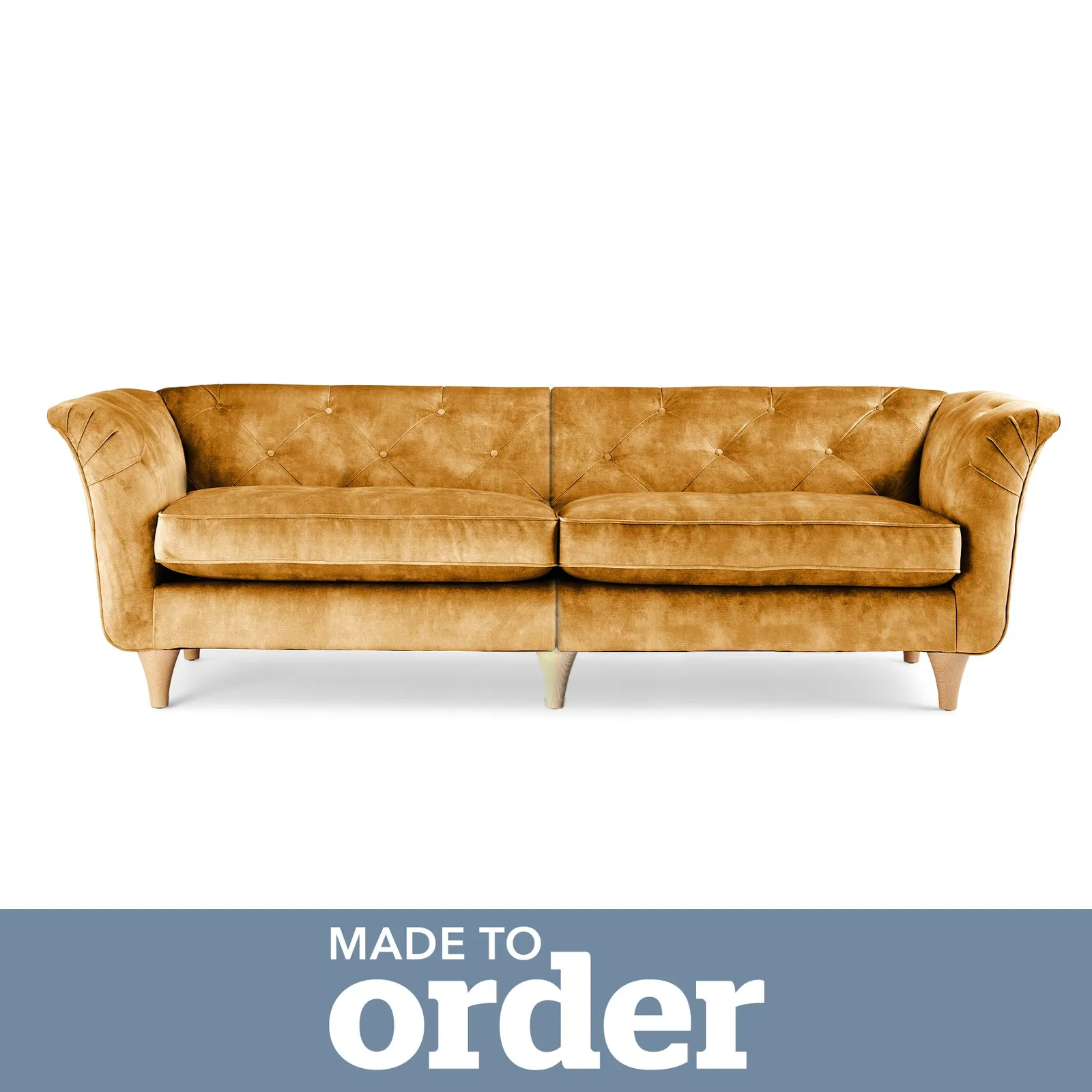Jaipur 4 Seater Sofa Slub Velvet Yellow