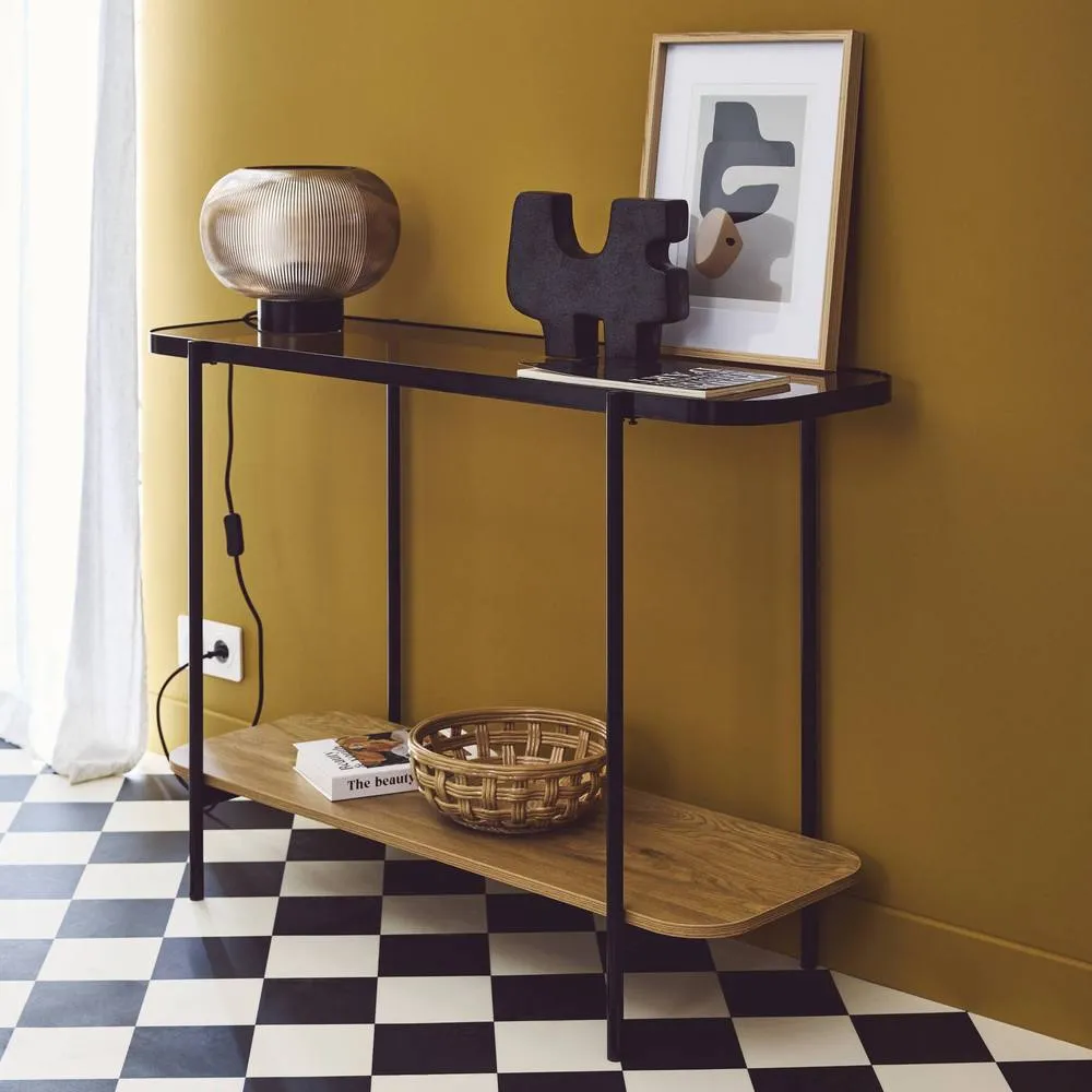 sweeek 110cm vintage console with black metal & wood effcet in Beige 3