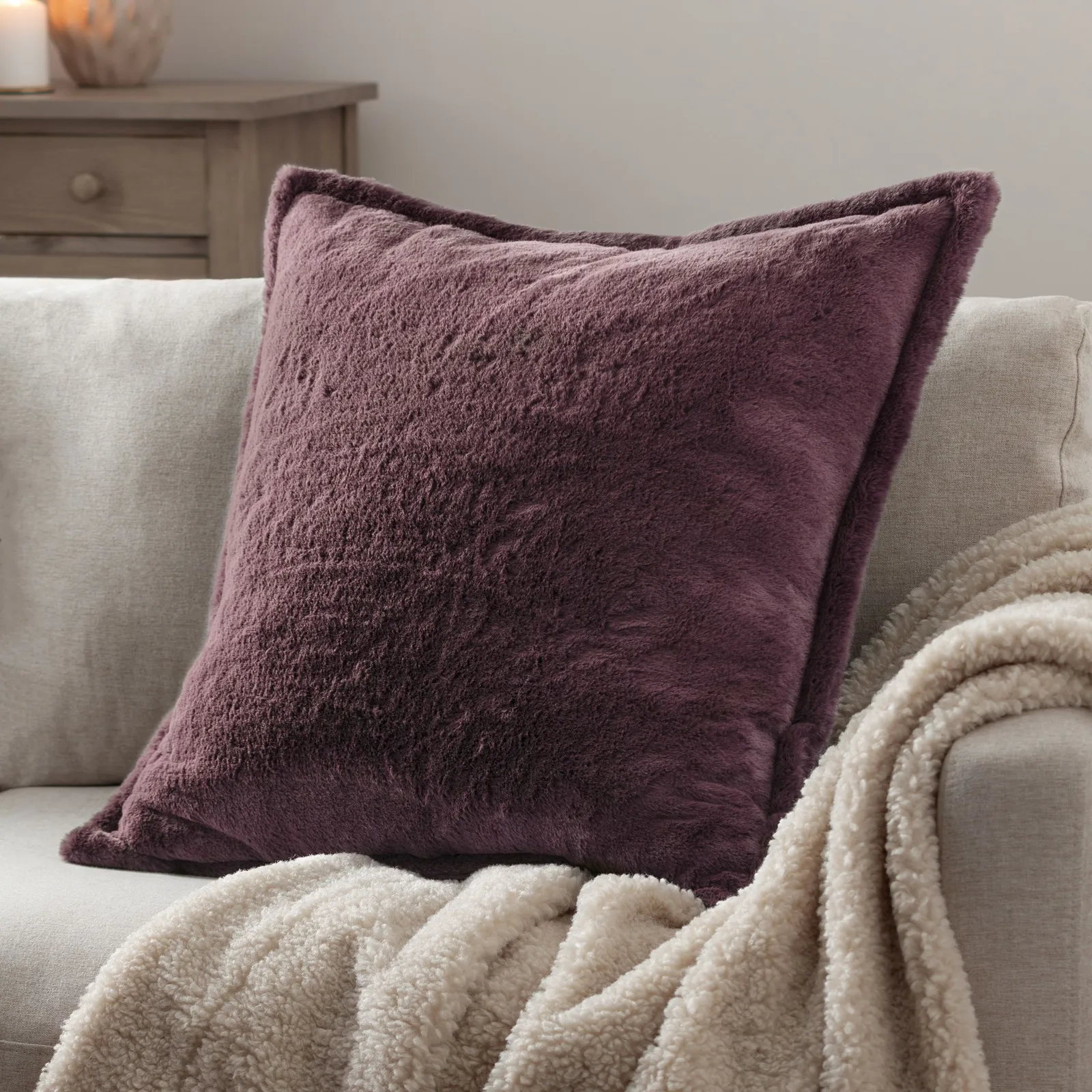 Furn Kallu Reversible Faux Fur Cushion in Purple