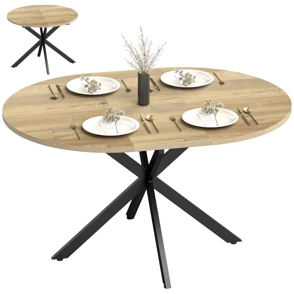 HOMCOM Extendable Dining Table for 4-6 with X-Shape Base, Natural Wood 2
