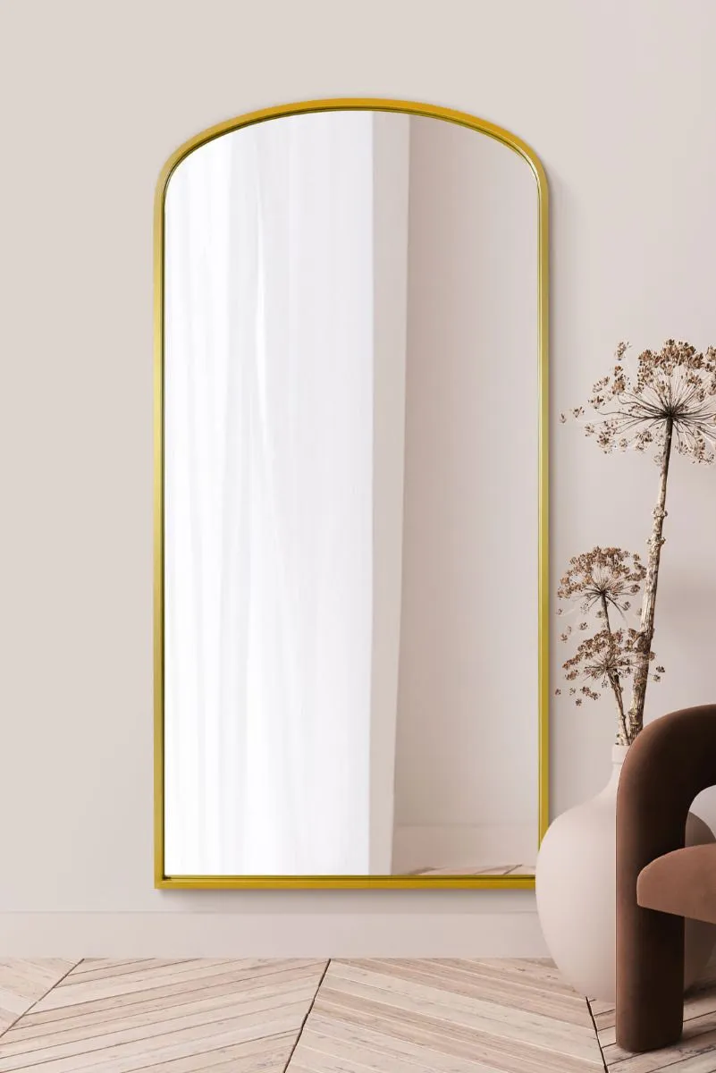 MirrorOutlet Gold Metal Framed Arched Wall Leaner Mirror 79"x39" (200x100CM)