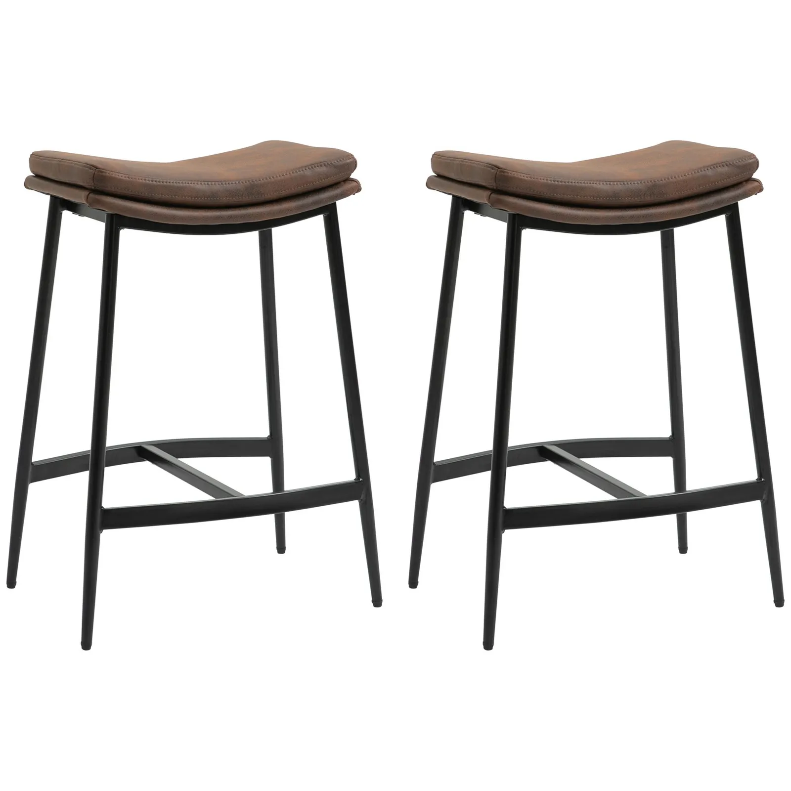 HOMCOM Breakfast Bar Stools Set of 2 Upholstered Barstools w/ Curved Seat in Brown 2