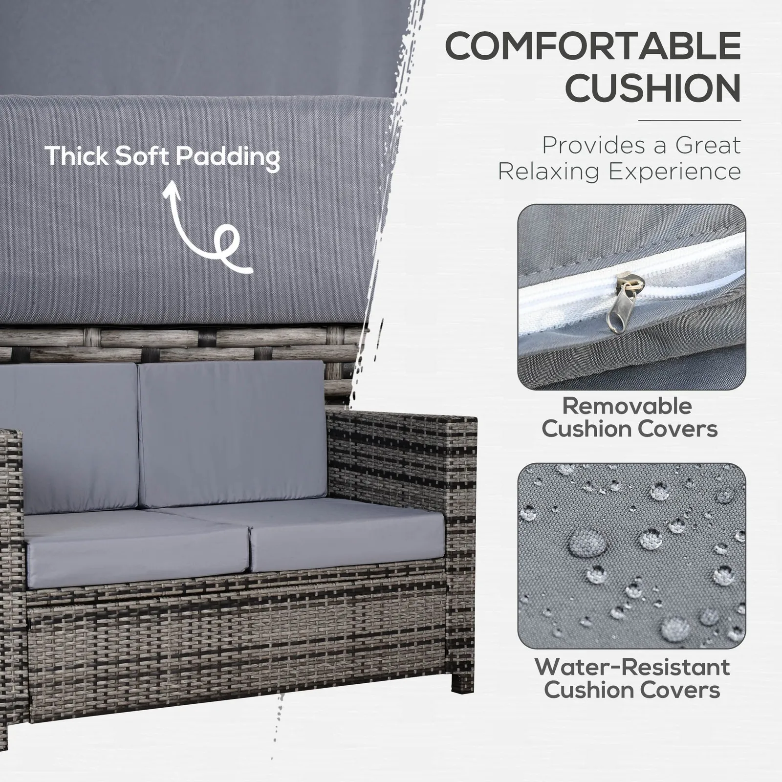 OUTSUNNY Rattan Wicker 2-seat Sofa Loveseat Padded Garden Furniture Grey 6