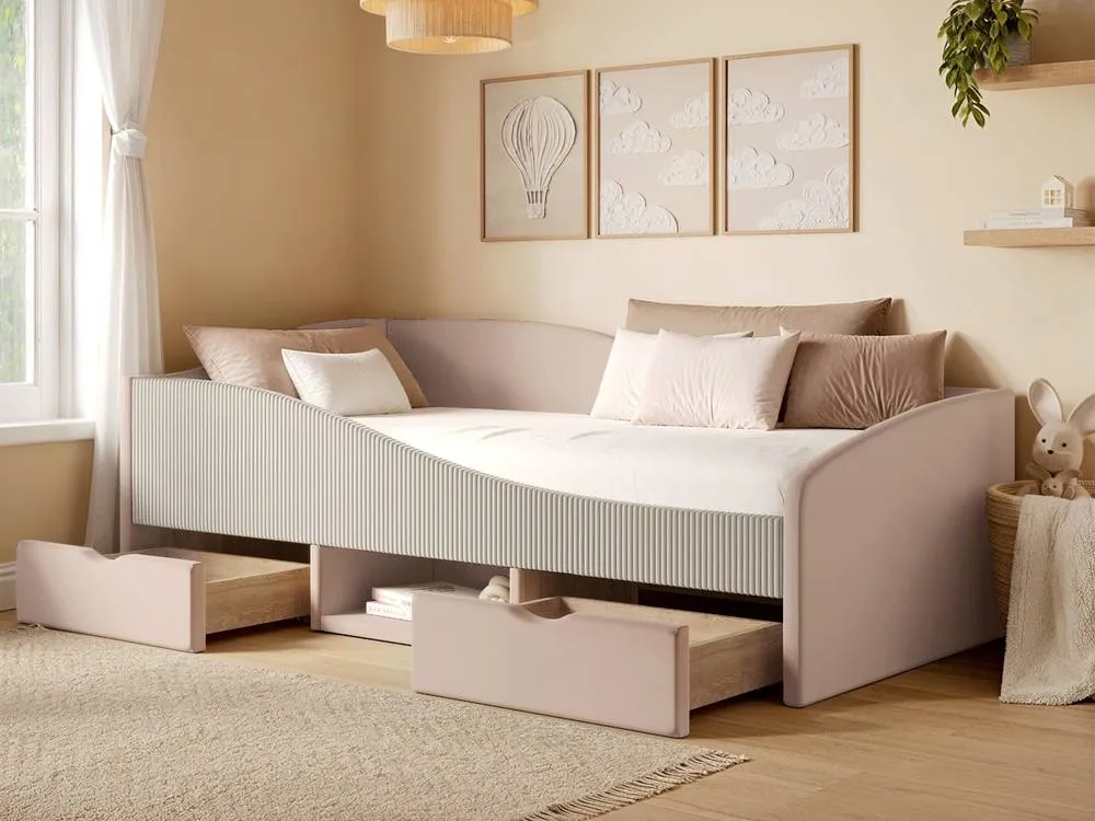 Flair Aubrey Velvet Storage Low Sleeper Bed with Beige Cord in Pink 3