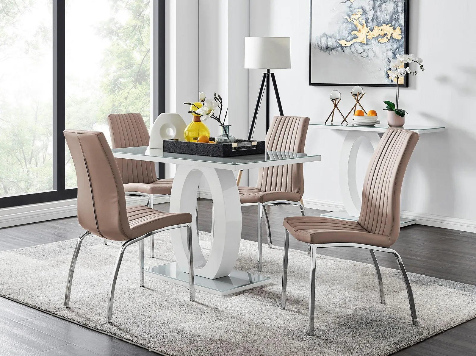 FurnitureboxUK Giovani 4 Grey Dining Table & 4 Isco Chairs in Beige 1
