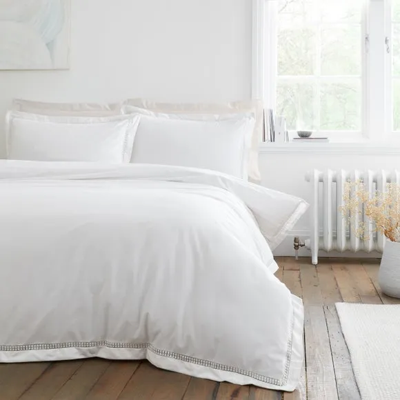 Bianca Oxford Lace Trim 200 Thread Count 100% Cotton Duvet Cover & Pillowcase Set