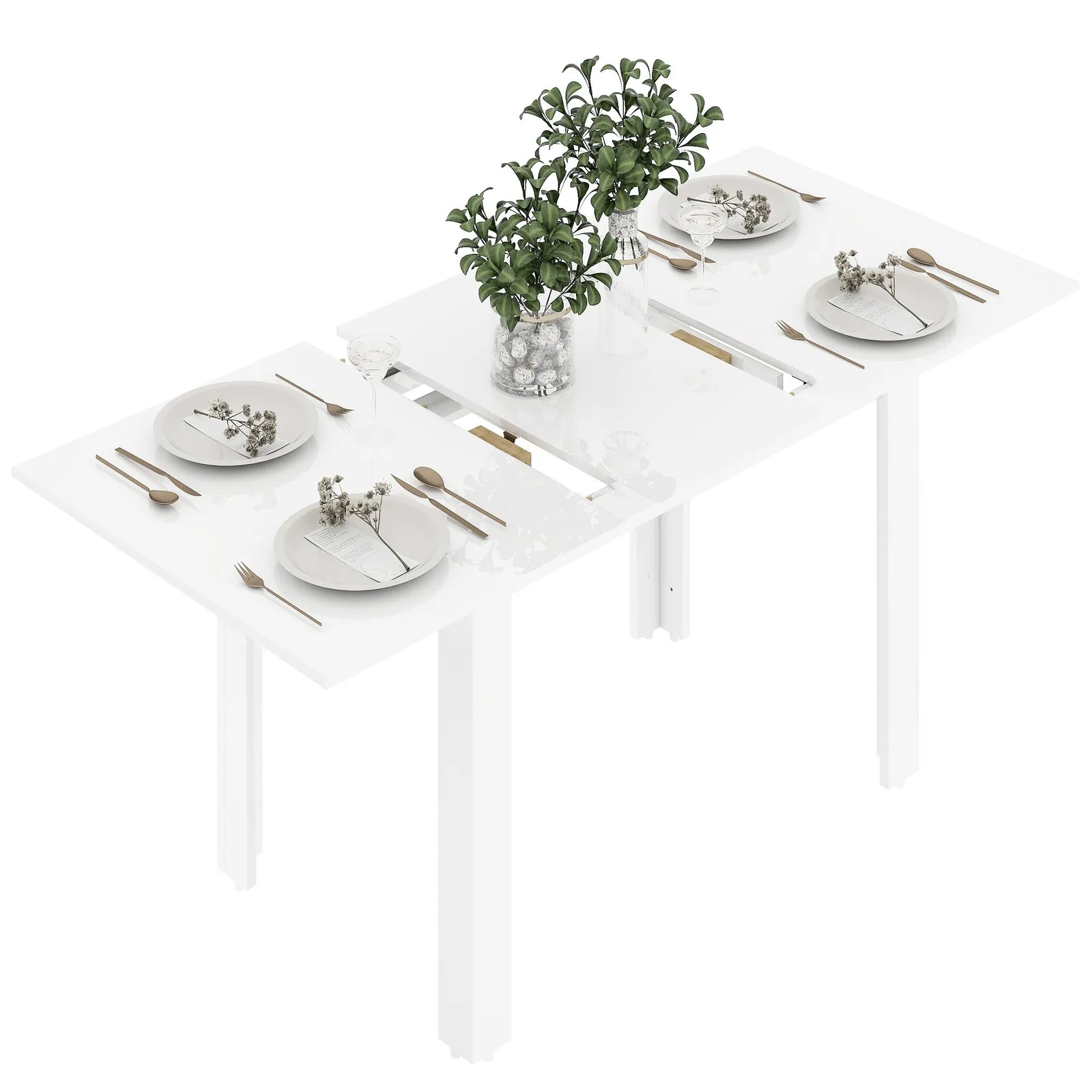 HOMCOM Extendable Dining Table, Seats 4-6 People, High Gloss White 2