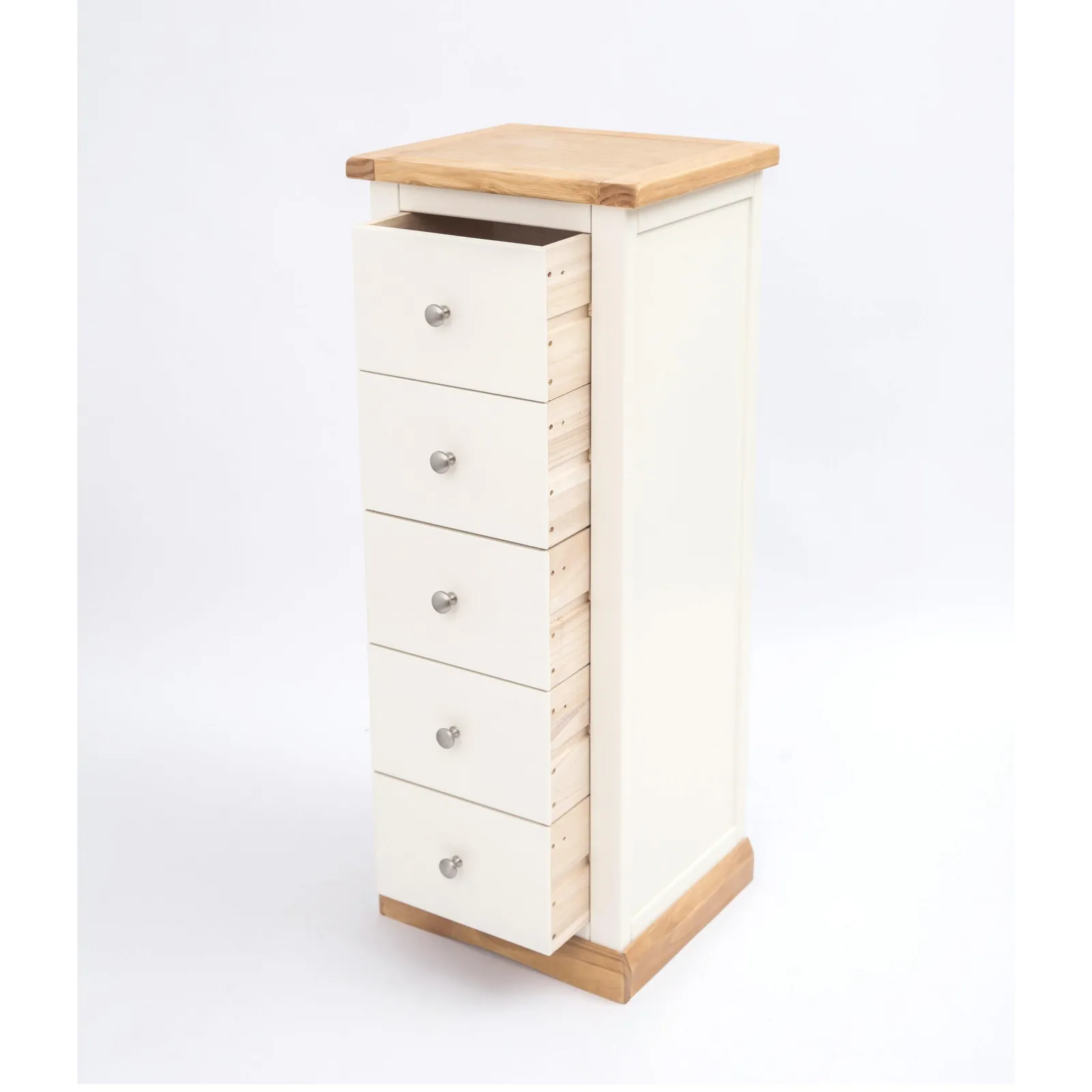 Cabinet Bits Trevi 5 Drawer Narrow Chest of Drawers Chrome Knob in Off-White 4