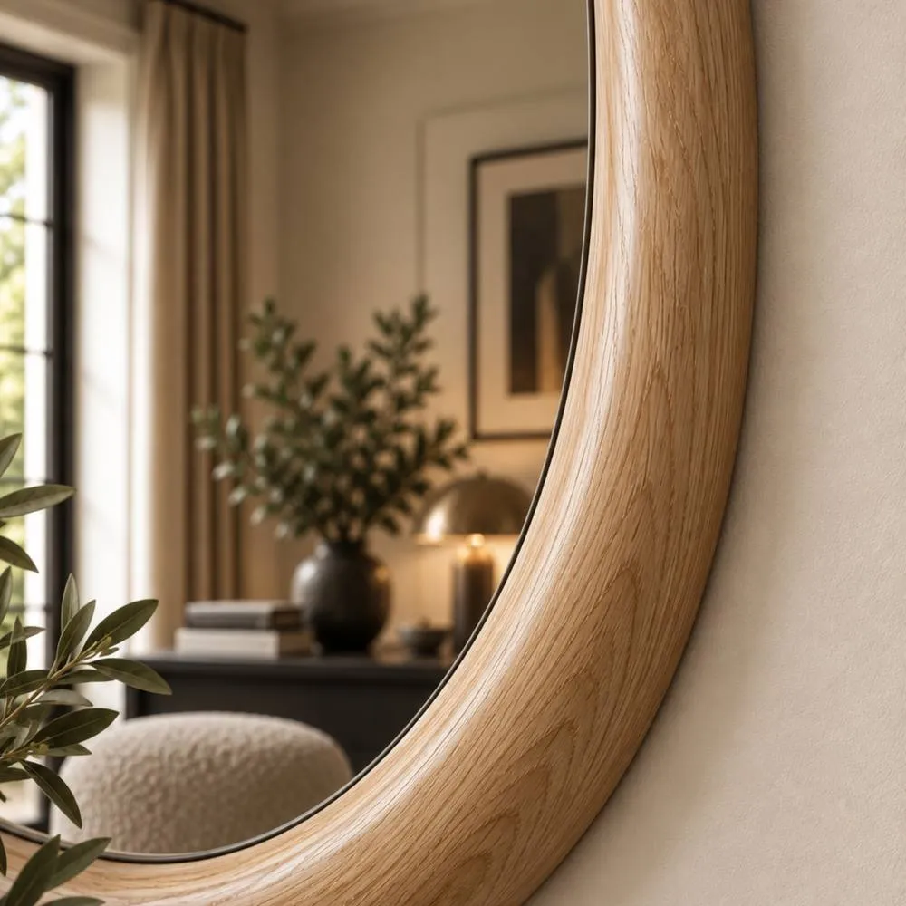 Yearn Mirrors Quebec Solid Oak Oval Wall Mirror in Light Oak 3