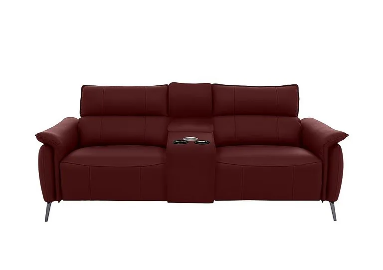 Jude Leather 3 Seater Power Recliner Sofa with Smart Console, Power Headrests, Power Lumbar and Heated Seats - Montana Ruby