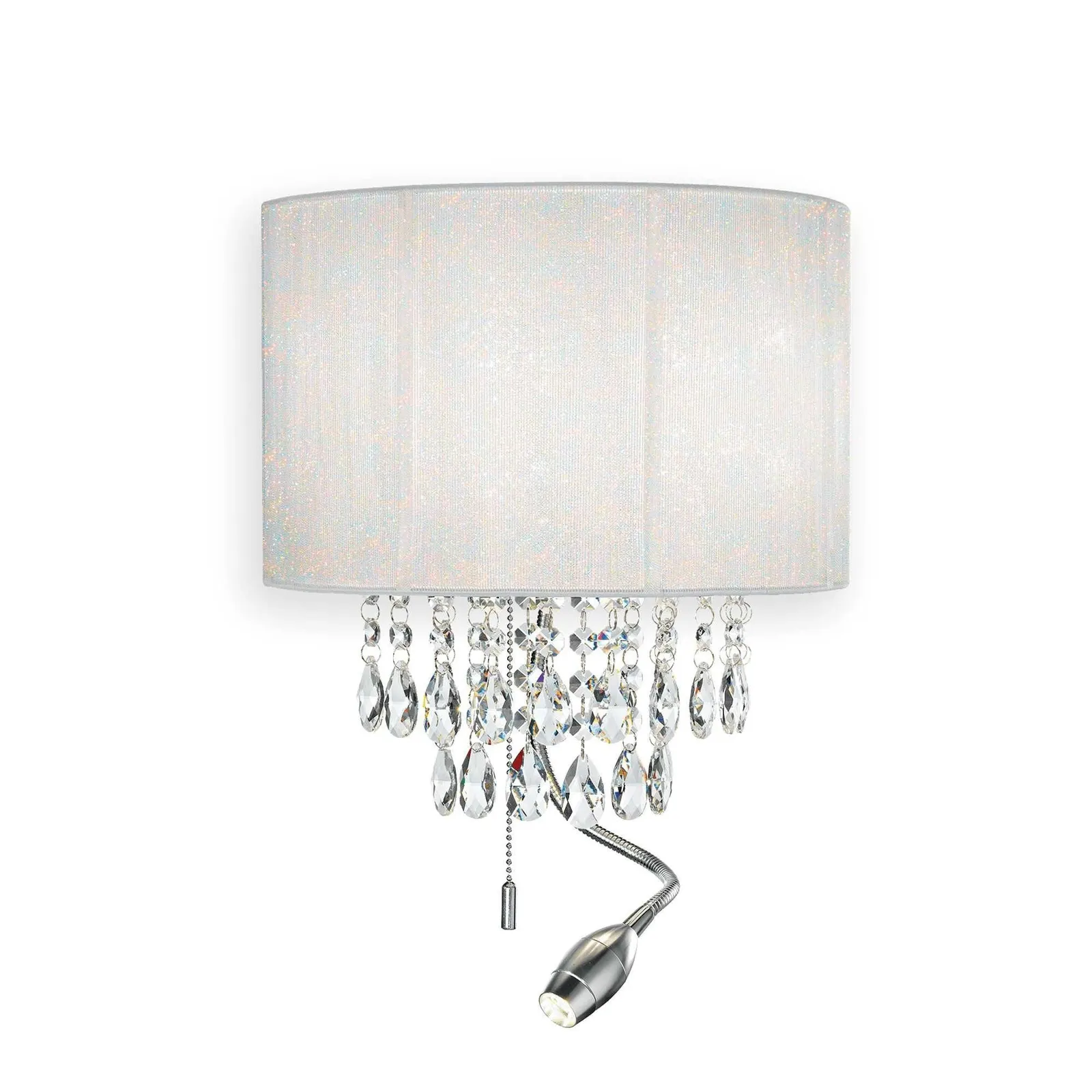 Netlighting Opera LED 3 Light Indoor Wall Light Chrome Crystals & White Shade E14 in Clear