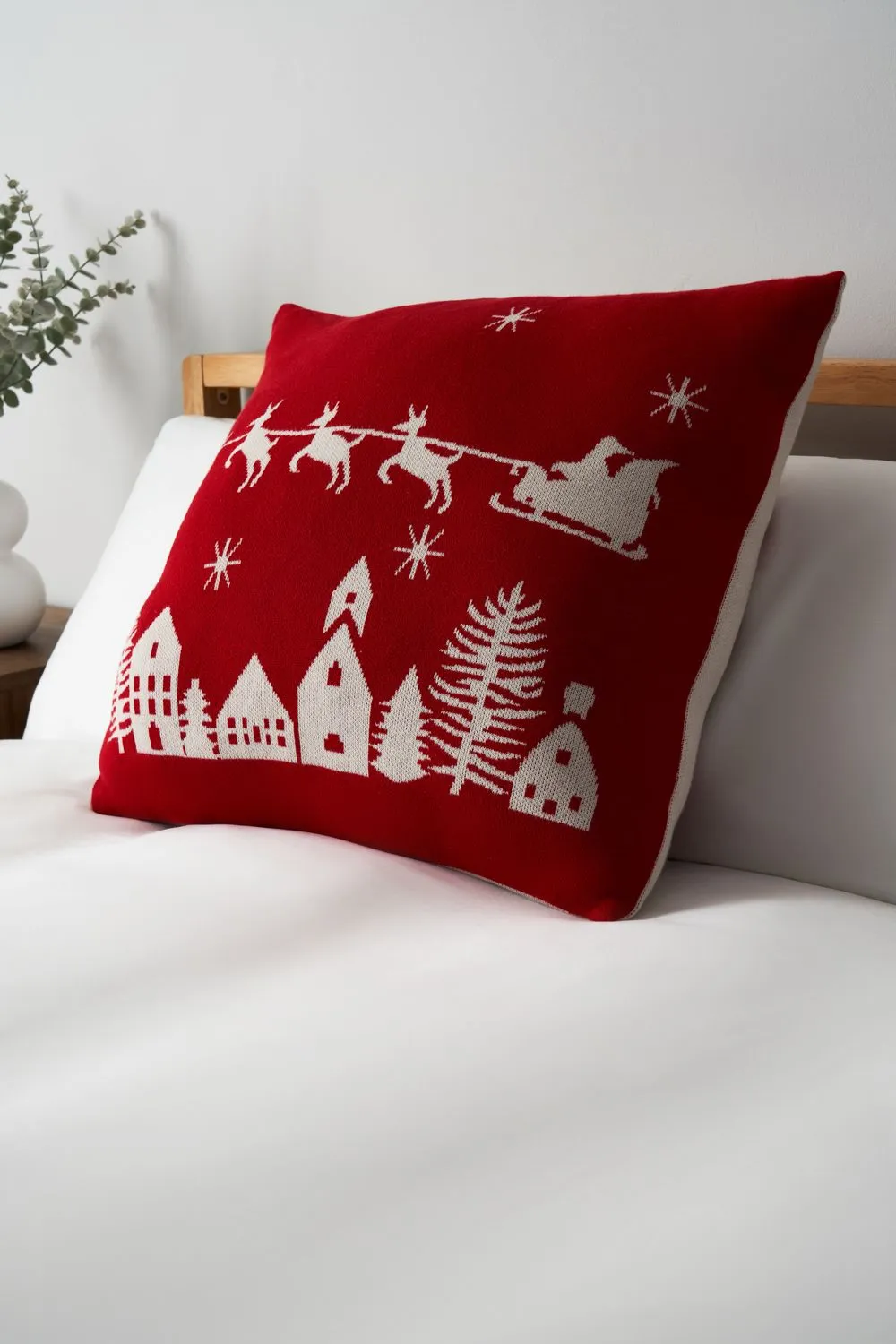 BHS Father Christmas on Sleigh Cushion in Red
