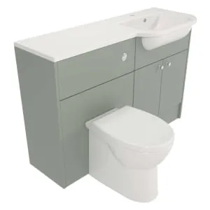 Deccado Benham Willow Green Fitted Vanity & Toilet Pan Unit Combination with RH Basin - 1200mm
