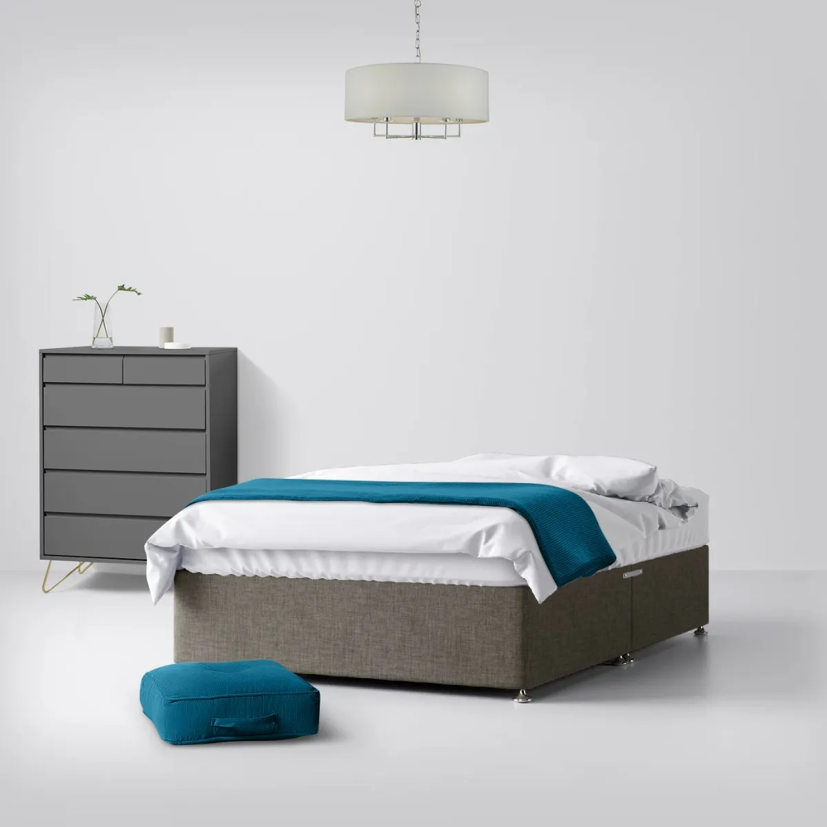 Classic Slate Grey Fabric Ottoman Divan Bed - 4ft Small Double
