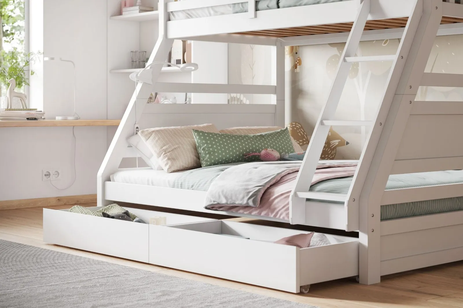 Flair Ollie Wooden Triple Bunk Bed with Drawers in White 4