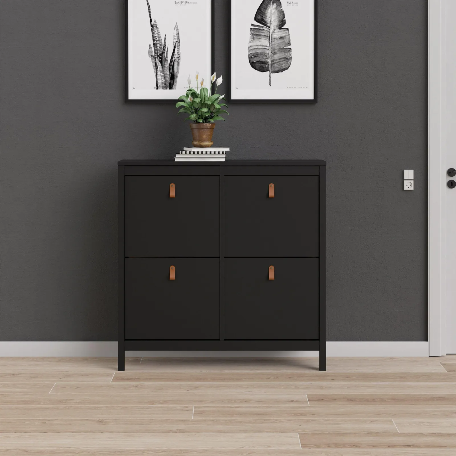 Furniture To Go Barcelona Shoe Cabinet 4 Flip Down Doors in Black 6