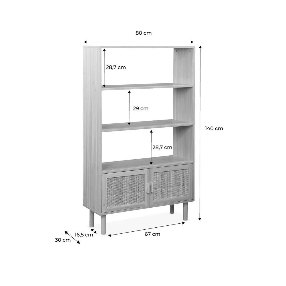 sweeek Woven Rattan Bookcase With Storage Cupboard in Light Brown 5