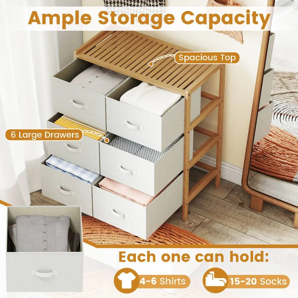 Costway 6-Drawer Dresser for Bedroom Bamboo Storage Tower Organizer Closet in Khaki 4