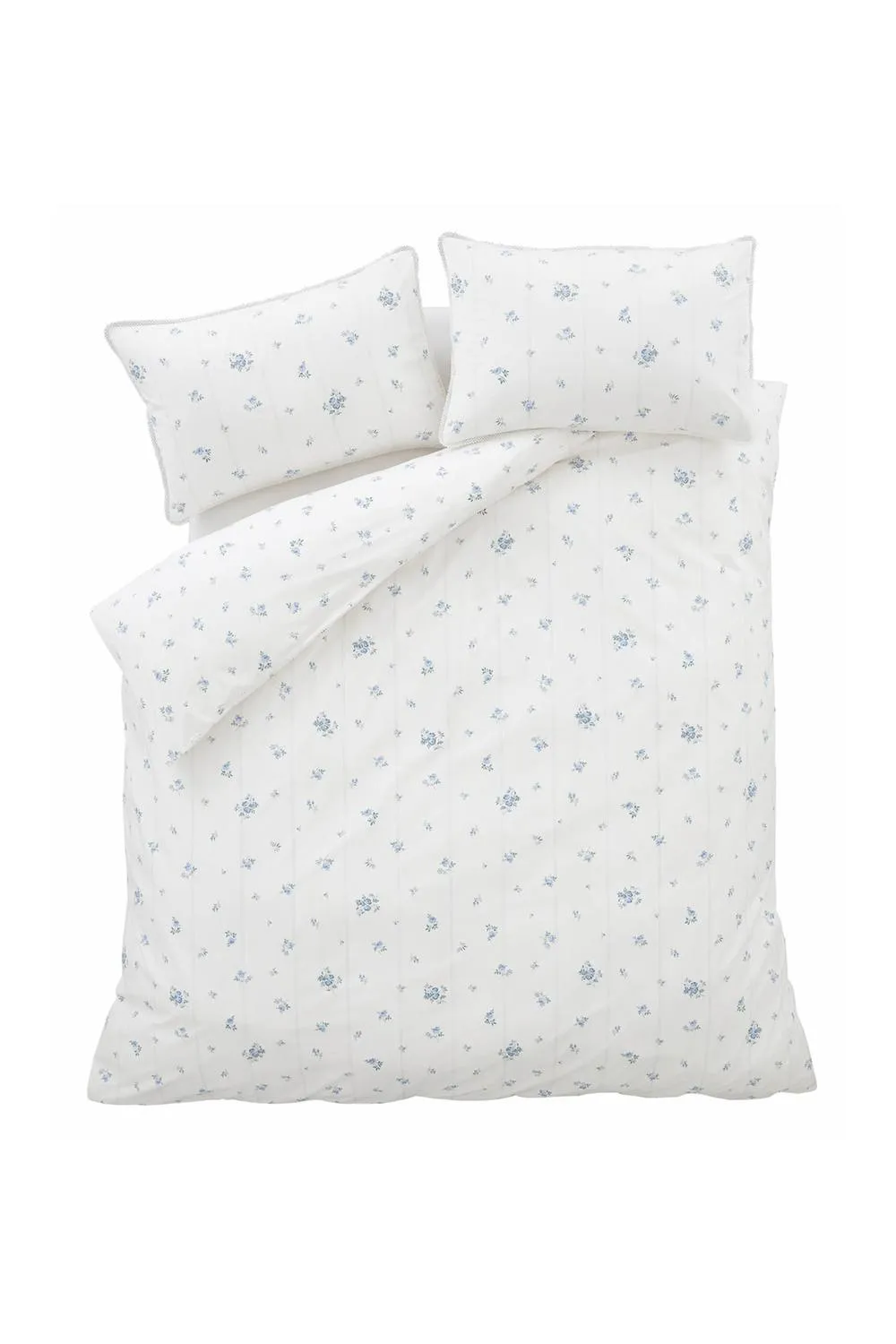 Bianca 'Vintage Rosebud Lace' 200 TC Cotton Reversible Duvet Cover Set in Blue 6