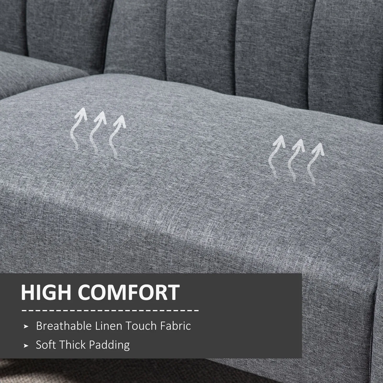 HOMCOM 3 Seater Linen Sofa Bed with Adjustable Backrest for Living Room in Grey 4