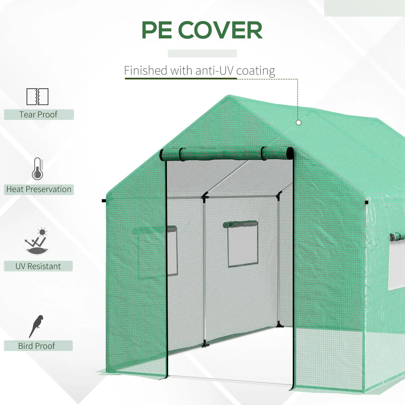 OUTSUNNY Tunnel Greenhouse W/ UV-resistant PE Cover, Wide Door, 2 x 3(m) in Green 4