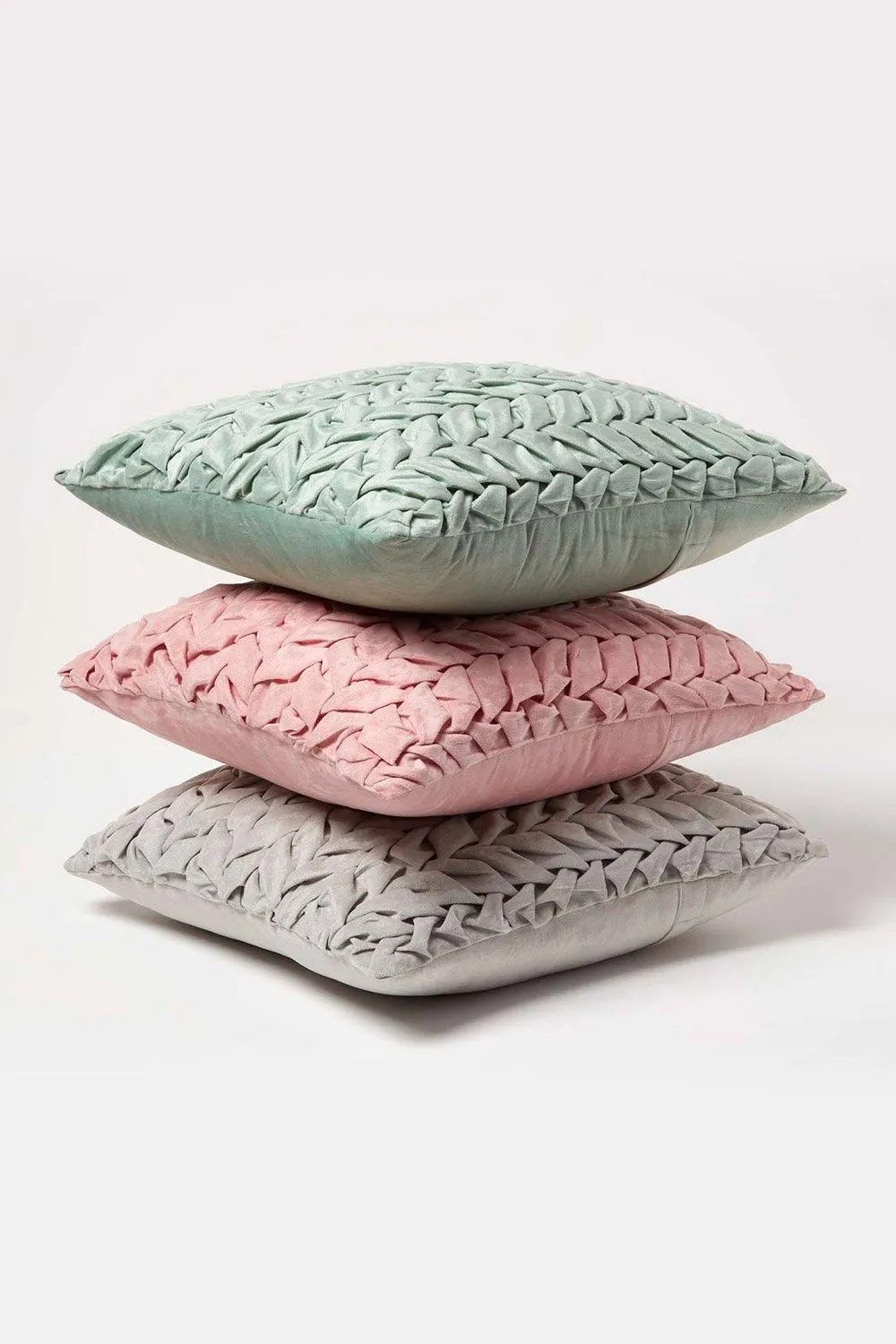 Homescapes Grace Pleated Velvet Cushion in Pink 6