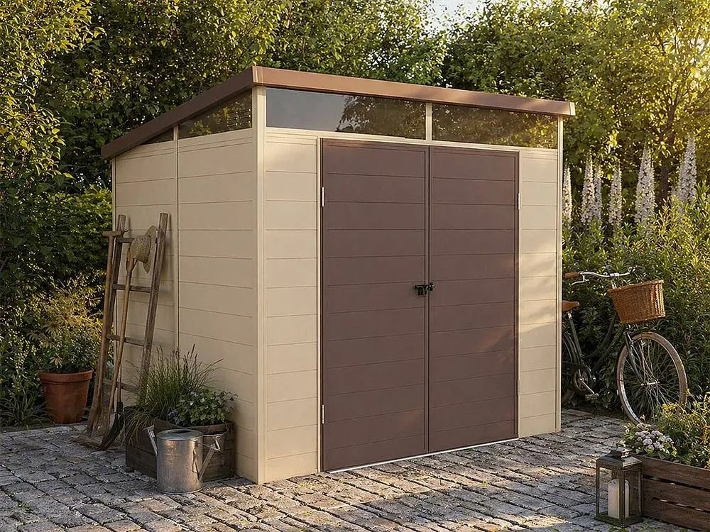 Vente-unique Beige & Brown Resin Garden Shed 4.57 M² With Floor - MINARO 3