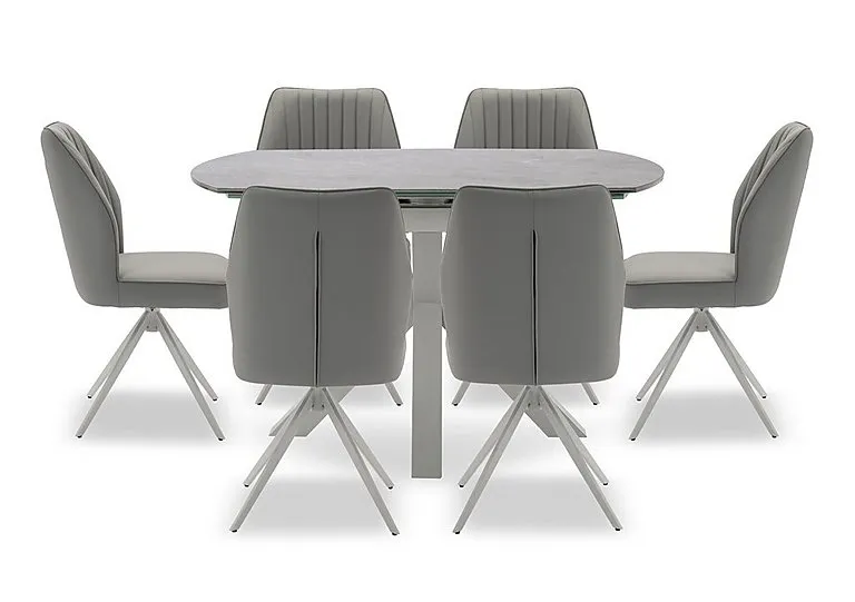 Fumo Swivel Extending Dining Table and 6 Faux Leather Swivel Chairs