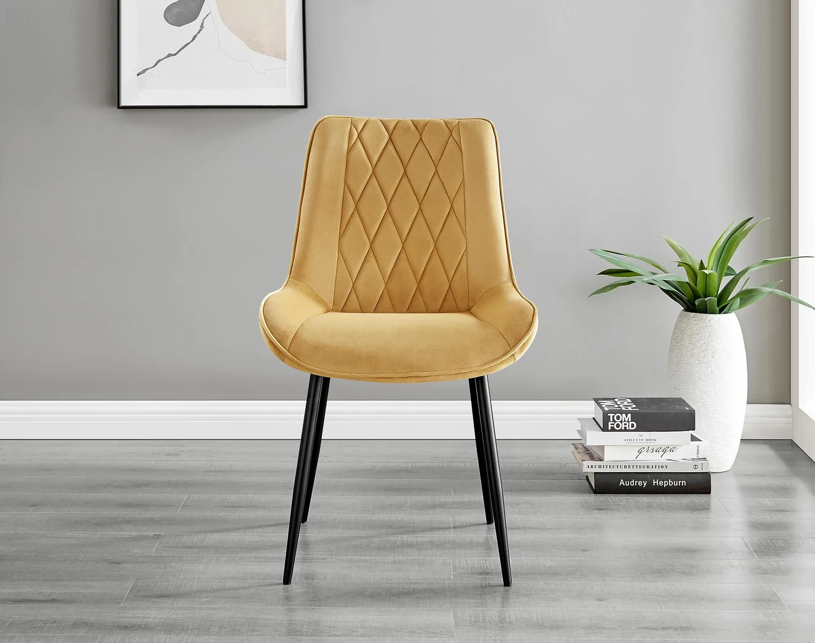 FurnitureboxUK Giovani 4 Grey Dining Table & 4 Pesaro Black Leg Chairs in Mustard 6
