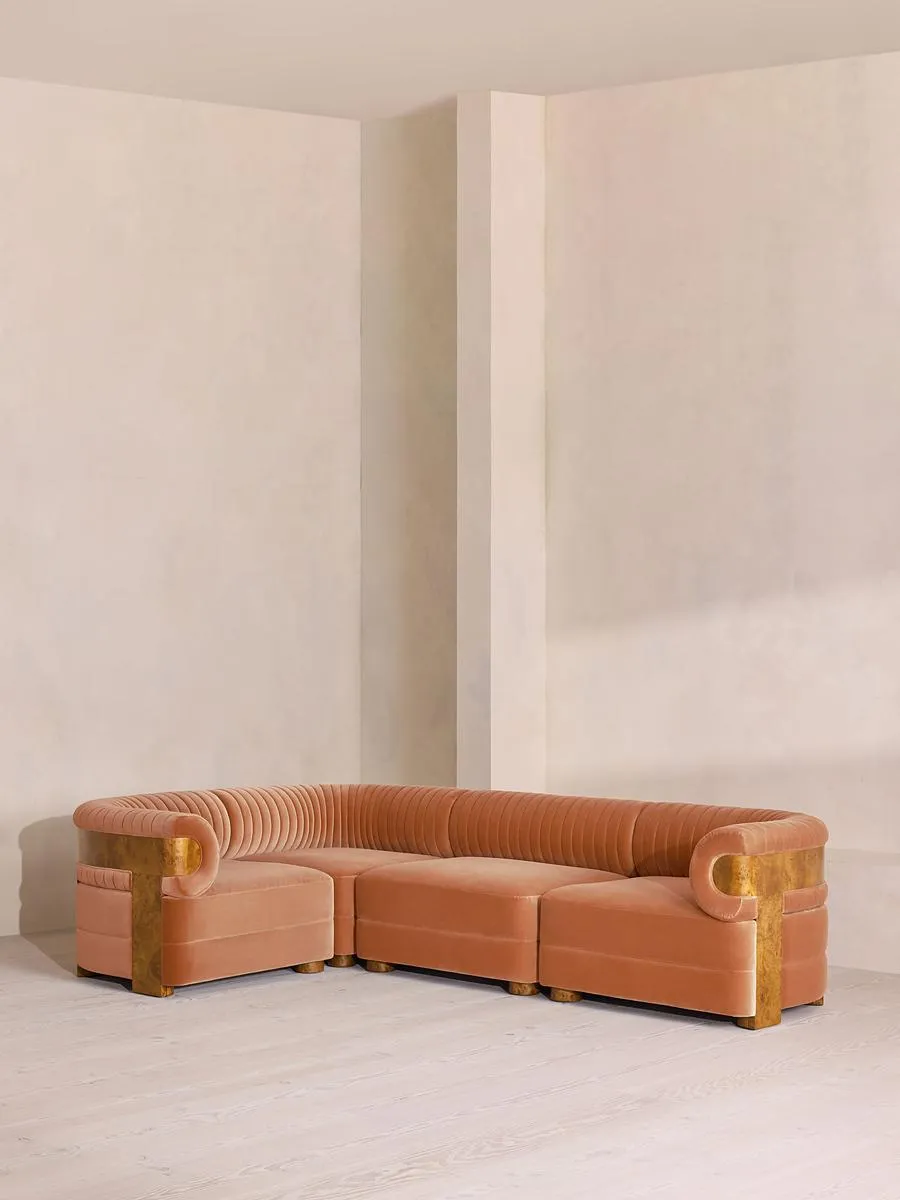 Caleb Modular L-Shape Sofa, Velvet, Antique Rose, Dark Burl