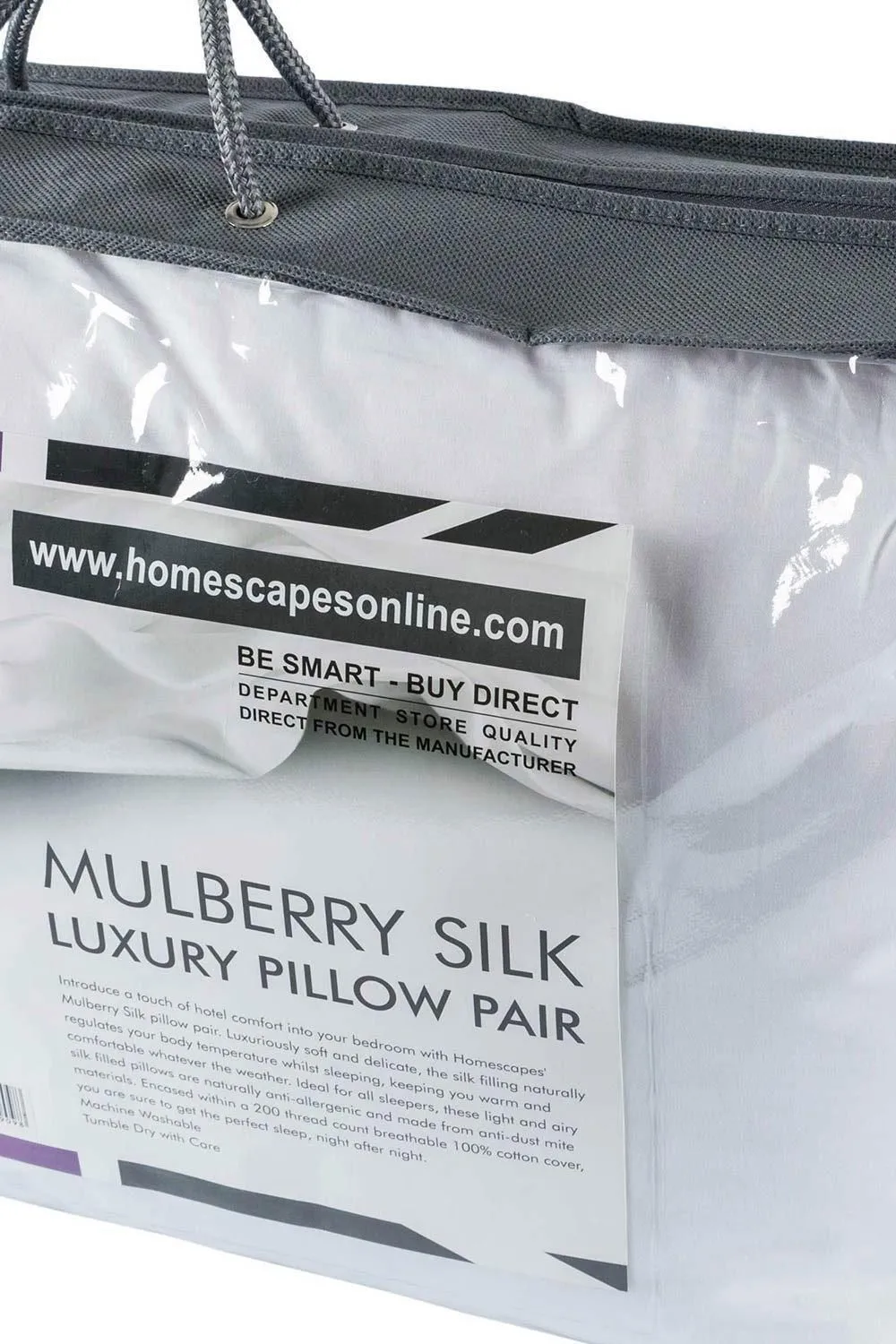 Homescapes Pure Mulberry Silk Blend Pillow Pair with 100% Cotton Casing in White 3