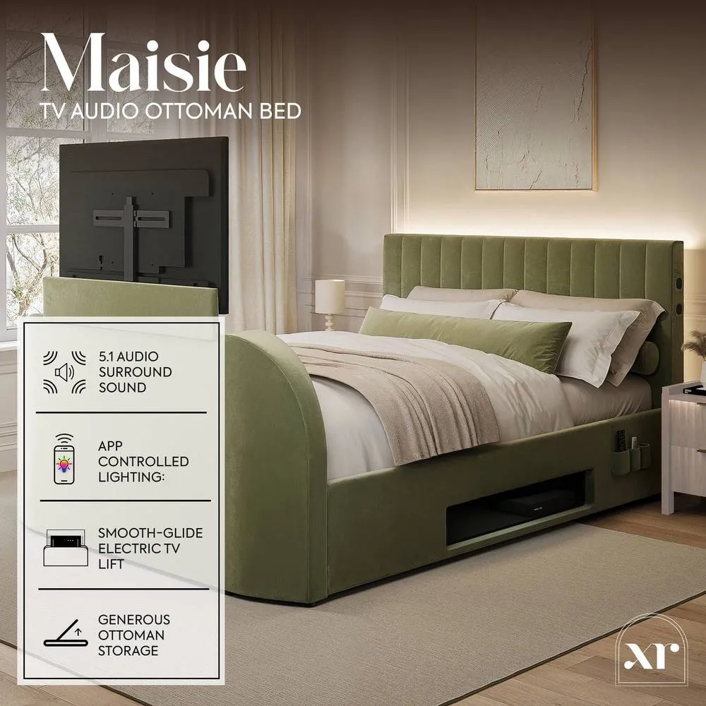 X Rocker Maisie 5.1 Ottoman TV Lift Bed, Surround Sound & App Controlled LED in Olive 2