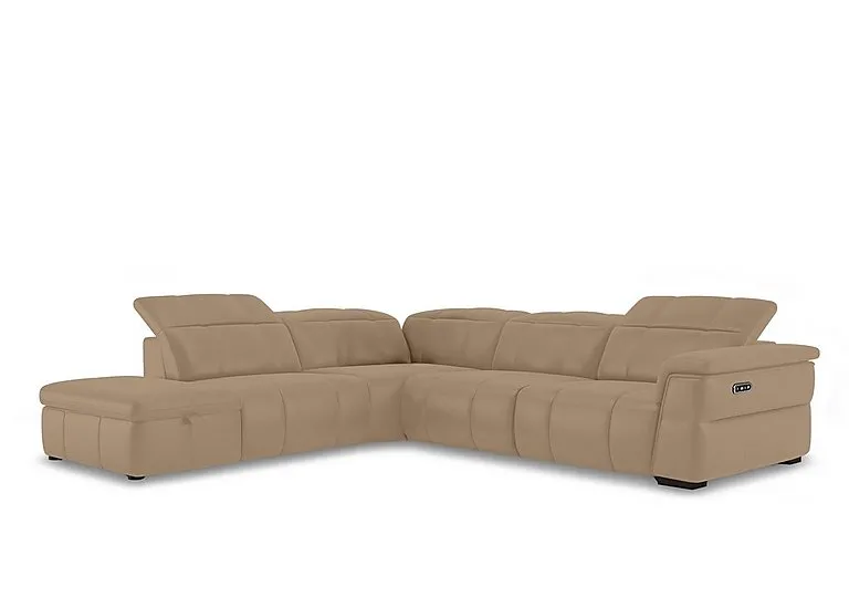 Inca NC Leather Power Recliner Left Hand Facing Corner Sofa with Power Headrests and Storage Chaise End - Barley - Sofas and Armchairs - In Time for Christmas