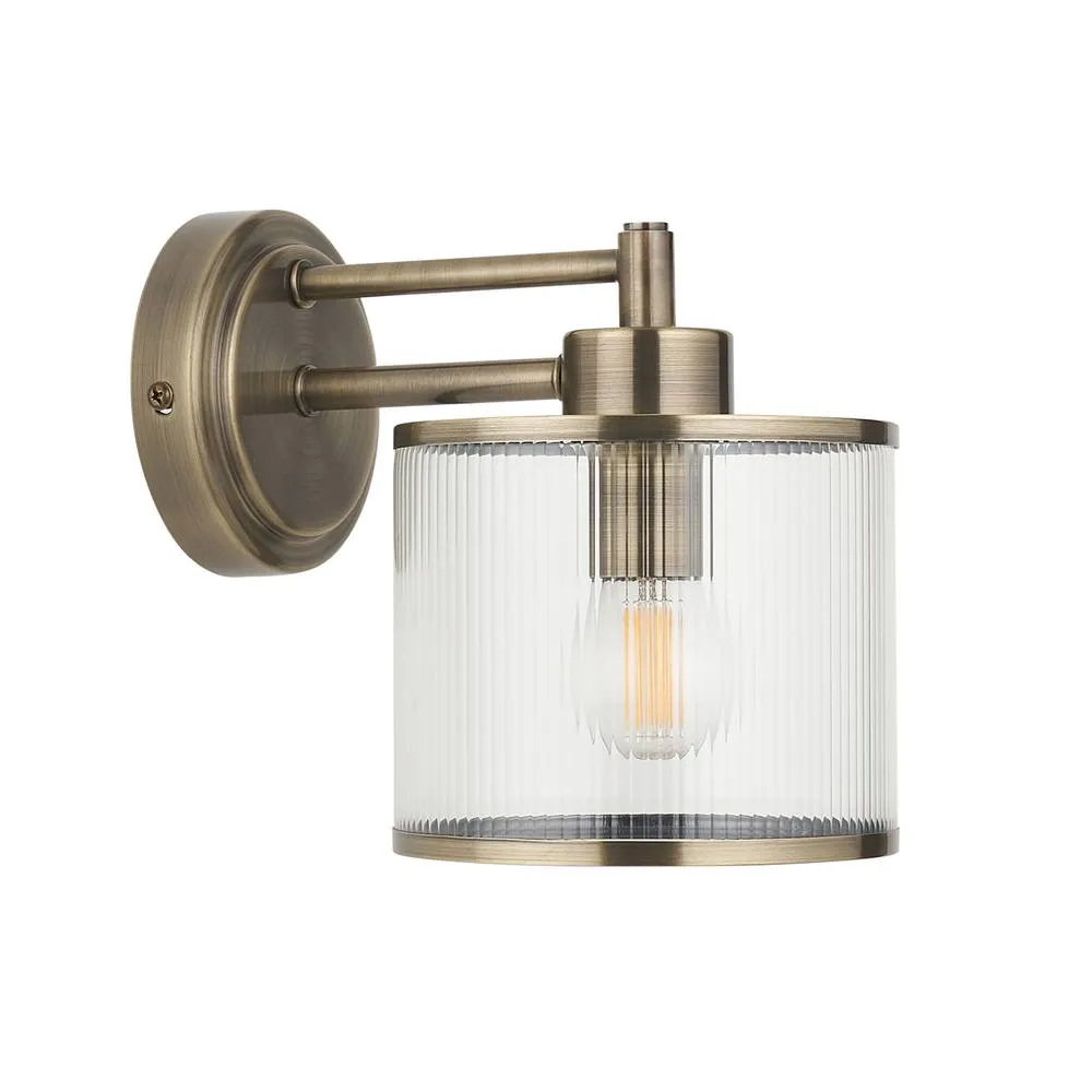 Netlighting Ridgeton Wall Lamp Antique Brass Clear Ribbed Glass in Gold 6