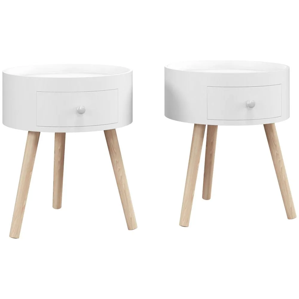 HOMCOM Coffee Table with Drawer & Wood Legs for Bedroom, Set of 2, White 2