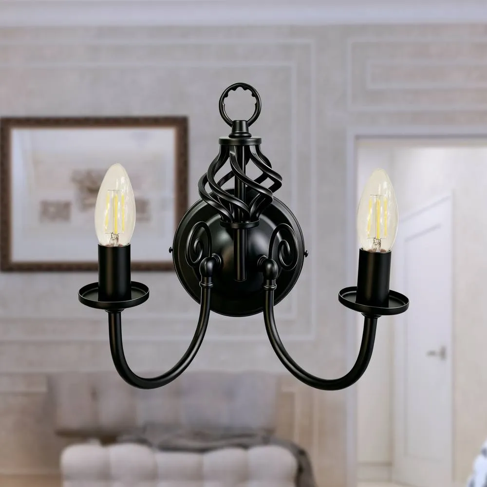 First Choice Lighting Set of 2 Barley Twist - Black Wall Lights 3