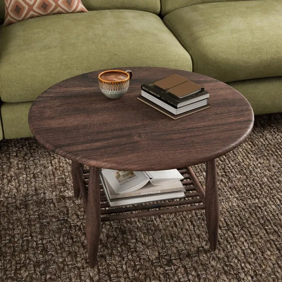 Haider Coffee Table with Shelf, Acacia Wood 2