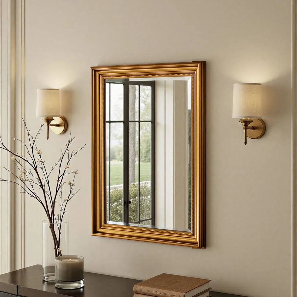 Yearn Mirrors Beaded Classic Gold Framed Bevelled Wall Mirror 2
