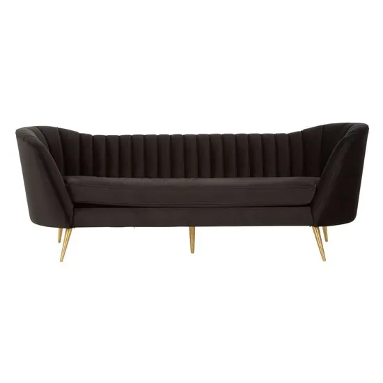 Binkai Velvet 3 Seater Sofa In Black