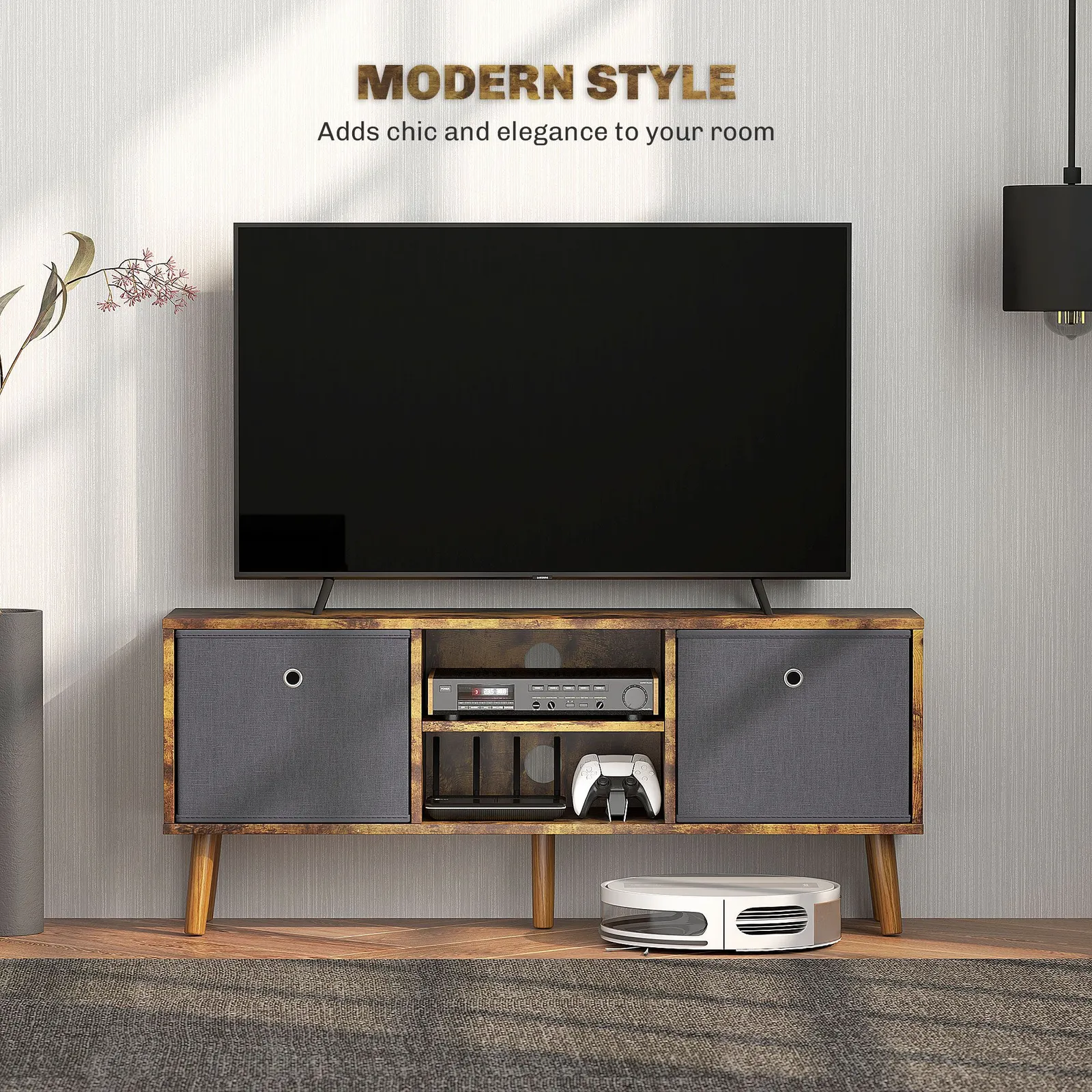 HOMCOM Modern TV Cabinet Stand w/ Shelves & Drawers, Bedroom in Dark Brown 4