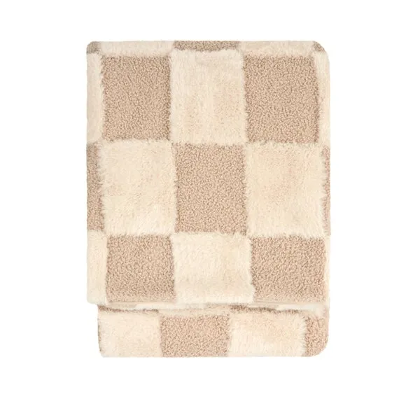 Furn Fur Boucle Check Throw Natural 140 X 180Cm, Cream 3