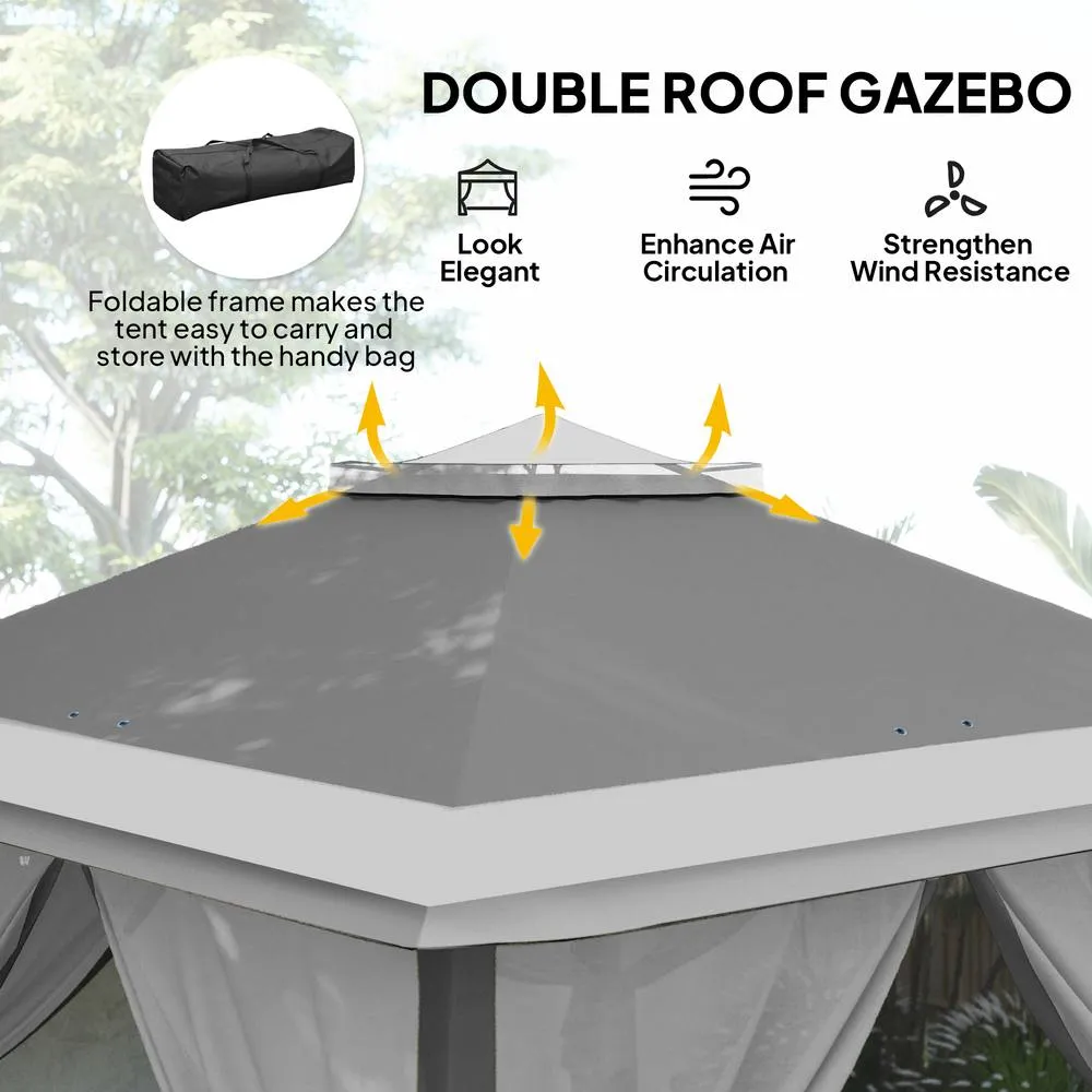 OUTSUNNY Pop Up Gazebo Height Adjustable Canopy Tent w/ Carrying Bag in Dark Grey 4