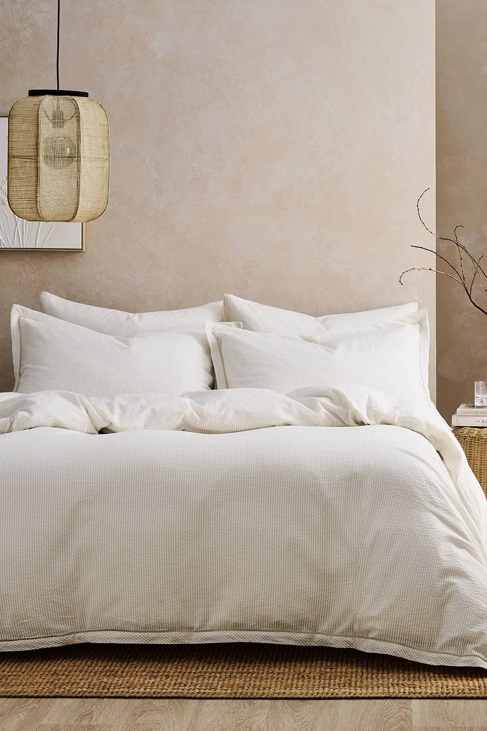 CHRISTY Seersucker Cotton Stripe Oxford Duvet Cover Set in Beige 4